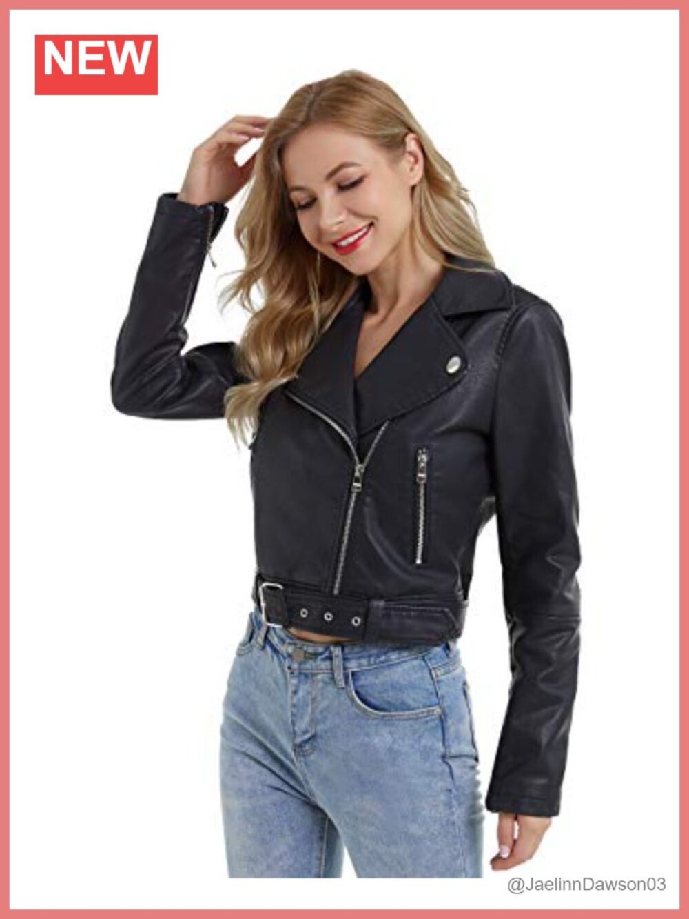 Faux Leather Moto Jacket Slim Belted Asymmetrical Zip Biker Coat
